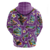 Hawaiian Island Shapes-Iconic Landscape Zip Hoodie with Plumeria and Palaka Purple Color LT03 - Polynesian Pride