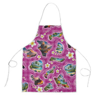 Hawaiian Island Shapes-Iconic Landscape Apron with Plumeria and Palaka Pink Color