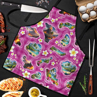 Hawaiian Island Shapes-Iconic Landscape Apron with Plumeria and Palaka Pink Color