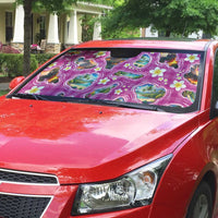 Hawaiian Island Shapes-Iconic Landscape Auto Sun Shade with Plumeria and Palaka Pink Color