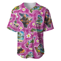 Hawaiian Island Shapes-Iconic Landscape Baseball Jersey with Plumeria and Palaka Pink Color