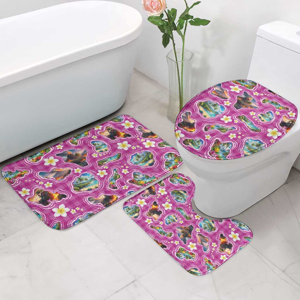 Hawaiian Island Shapes-Iconic Landscape Bathroom Set with Plumeria and Palaka Pink Color
