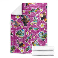 Hawaiian Island Shapes-Iconic Landscape Blanket with Plumeria and Palaka Pink Color