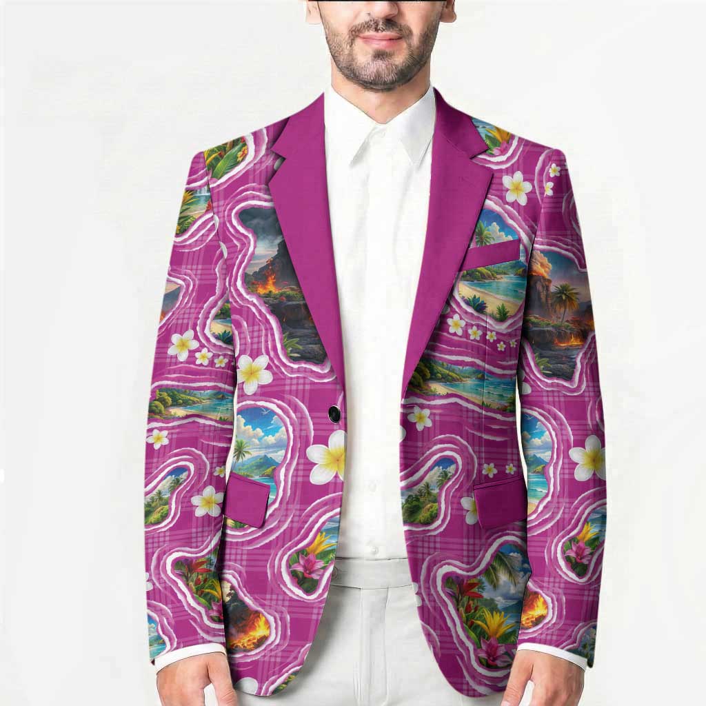 Hawaiian Island Shapes-Iconic Landscape Blazer with Plumeria and Palaka Pink Color