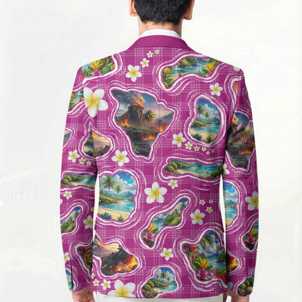 Hawaiian Island Shapes-Iconic Landscape Blazer with Plumeria and Palaka Pink Color