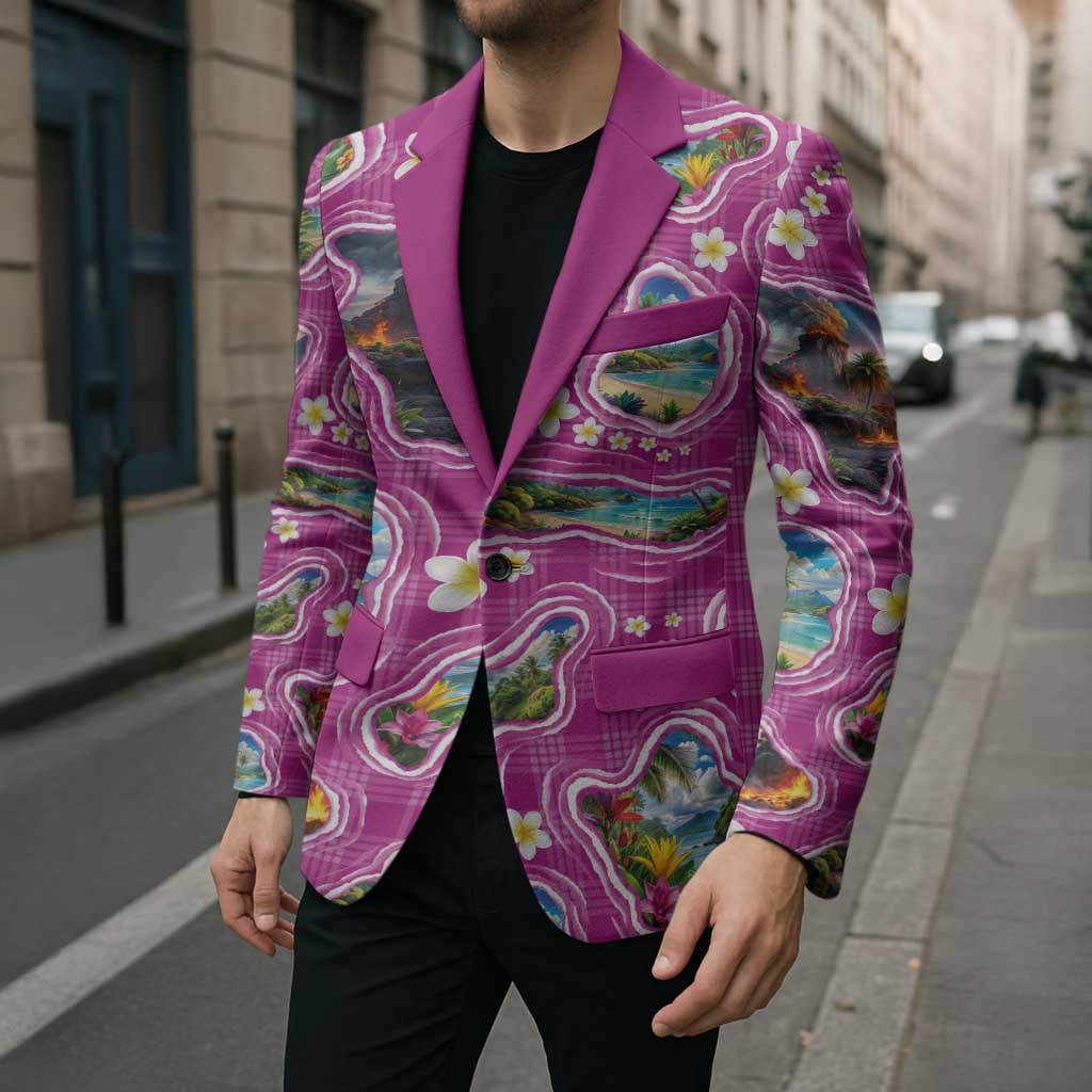 Hawaiian Island Shapes-Iconic Landscape Blazer with Plumeria and Palaka Pink Color