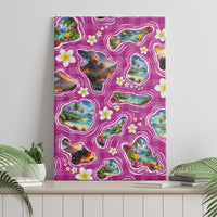 Hawaiian Island Shapes-Iconic Landscape Canvas Wall Art with Plumeria and Palaka Pink Color
