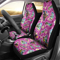 Hawaiian Island Shapes-Iconic Landscape Car Seat Cover with Plumeria and Palaka Pink Color LT03 - Polynesian Pride