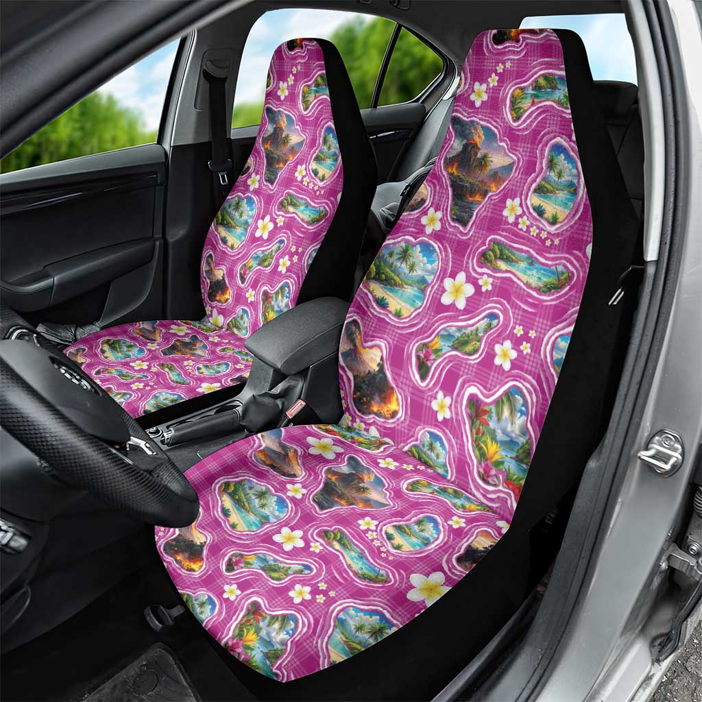 Hawaiian Island Shapes-Iconic Landscape Car Seat Cover with Plumeria and Palaka Pink Color LT03 - Polynesian Pride