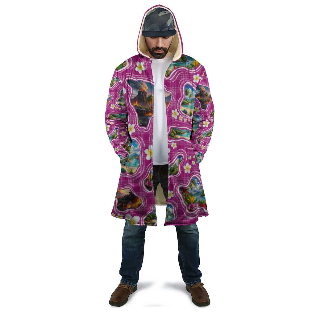 Hawaiian Island Shapes-Iconic Landscape Cloak with Plumeria and Palaka Pink Color