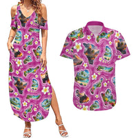 Hawaiian Island Shapes-Iconic Landscape Couples Matching Summer Maxi Dress and Hawaiian Shirt with Plumeria and Palaka Pink Color LT03 Pink - Polynesian Pride