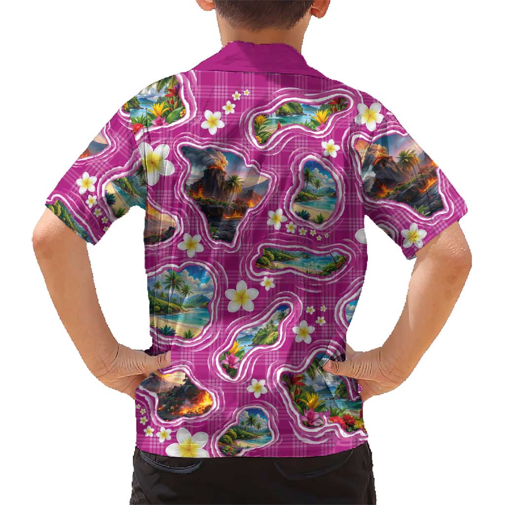 Hawaiian Island Shapes-Iconic Landscape Family Matching Puletasi and Hawaiian Shirt with Plumeria and Palaka Pink Color LT03 - Polynesian Pride