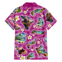 Hawaiian Island Shapes-Iconic Landscape Family Matching Puletasi and Hawaiian Shirt with Plumeria and Palaka Pink Color LT03 - Polynesian Pride