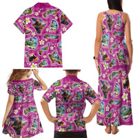 Hawaiian Island Shapes-Iconic Landscape Family Matching Tank Maxi Dress and Hawaiian Shirt with Plumeria and Palaka Pink Color LT03 - Polynesian Pride