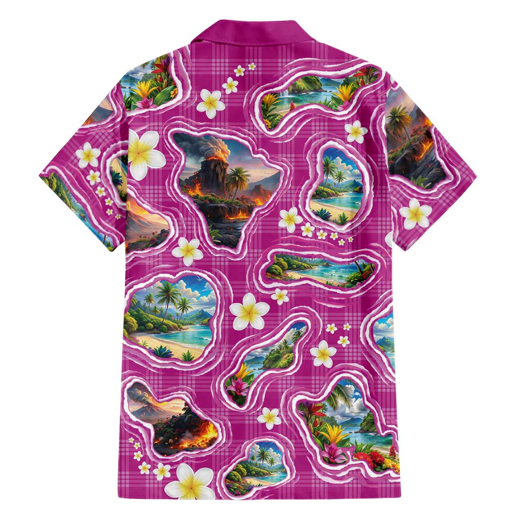 Hawaiian Island Shapes-Iconic Landscape Family Matching Tank Maxi Dress and Hawaiian Shirt with Plumeria and Palaka Pink Color LT03 - Polynesian Pride