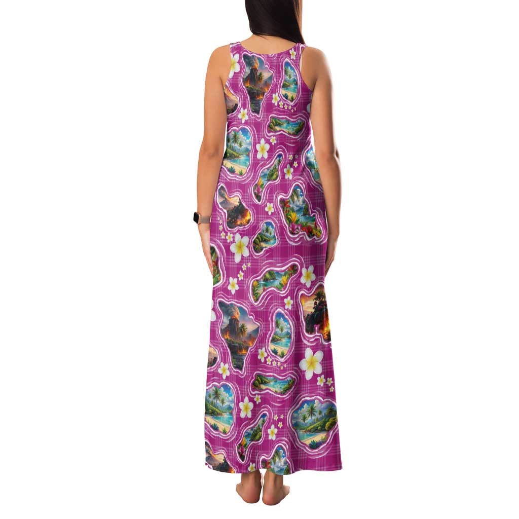 Hawaiian Island Shapes-Iconic Landscape Family Matching Tank Maxi Dress and Hawaiian Shirt with Plumeria and Palaka Pink Color LT03 - Polynesian Pride