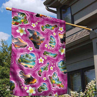 Hawaiian Island Shapes-Iconic Landscape Garden Flag with Plumeria and Palaka Pink Color