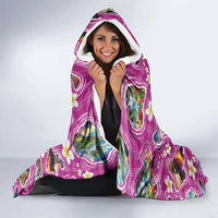 Hawaiian Island Shapes-Iconic Landscape Hooded Blanket with Plumeria and Palaka Pink Color