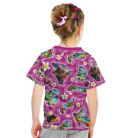 Hawaiian Island Shapes-Iconic Landscape Kid T Shirt with Plumeria and Palaka Pink Color