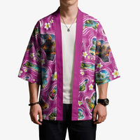 Hawaiian Island Shapes-Iconic Landscape Kimono with Plumeria and Palaka Pink Color