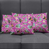 Hawaiian Island Shapes-Iconic Landscape Pillow Cover with Plumeria and Palaka Pink Color