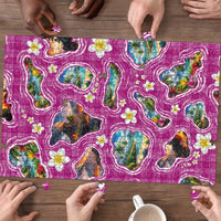Hawaiian Island Shapes-Iconic Landscape Puzzle with Plumeria and Palaka Pink Color