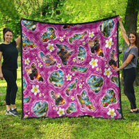 Hawaiian Island Shapes-Iconic Landscape Quilt with Plumeria and Palaka Pink Color