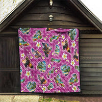 Hawaiian Island Shapes-Iconic Landscape Quilt with Plumeria and Palaka Pink Color