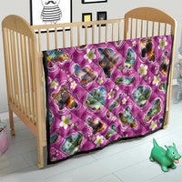 Hawaiian Island Shapes-Iconic Landscape Quilt with Plumeria and Palaka Pink Color