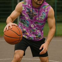 Hawaiian Island Shapes-Iconic Landscape Sleeveless Hoodie with Plumeria and Palaka Pink Color LT03 - Polynesian Pride