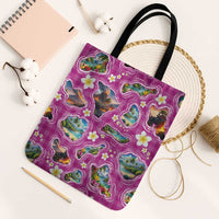 Hawaiian Island Shapes-Iconic Landscape Tote Bag with Plumeria and Palaka Pink Color