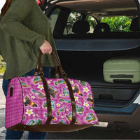 Hawaiian Island Shapes-Iconic Landscape Travel Bag with Plumeria and Palaka Pink Color