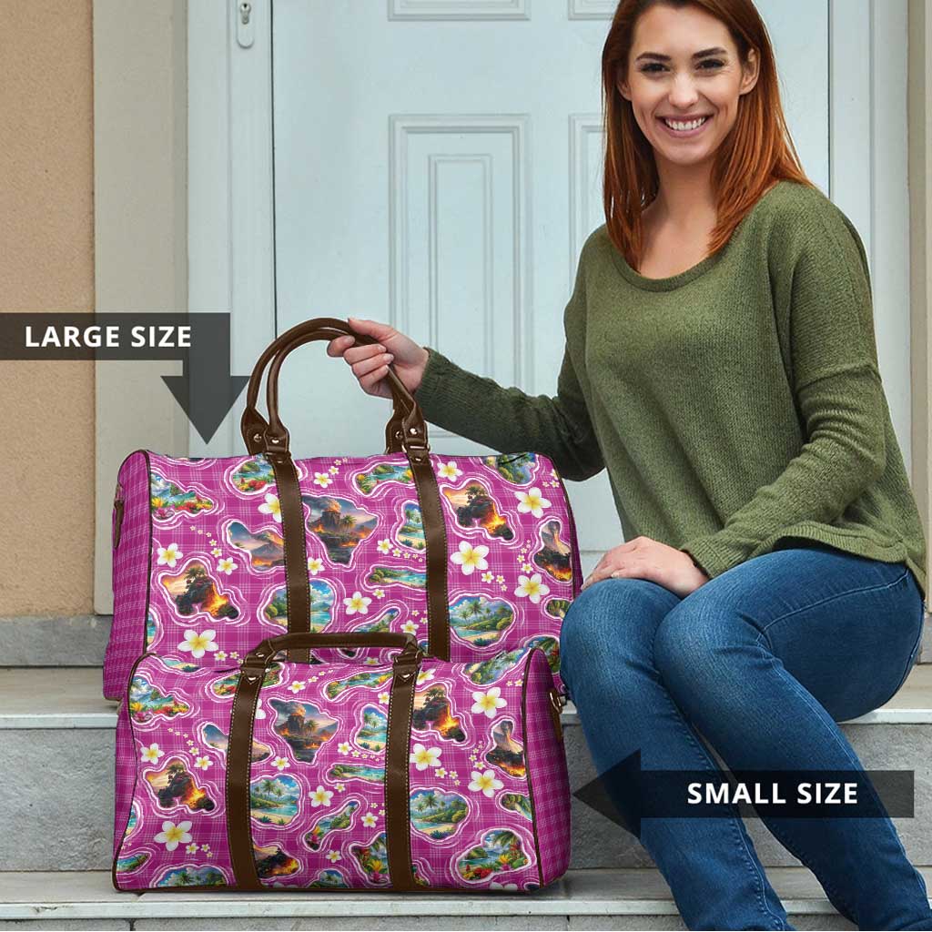 Hawaiian Island Shapes-Iconic Landscape Travel Bag with Plumeria and Palaka Pink Color