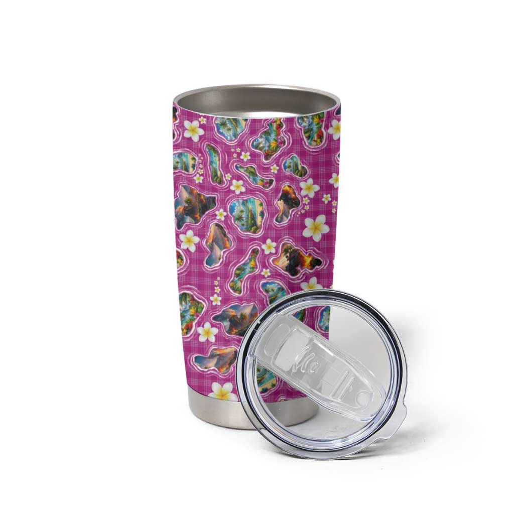 Hawaiian Island Shapes-Iconic Landscape Tumbler Cup with Plumeria and Palaka Pink Color
