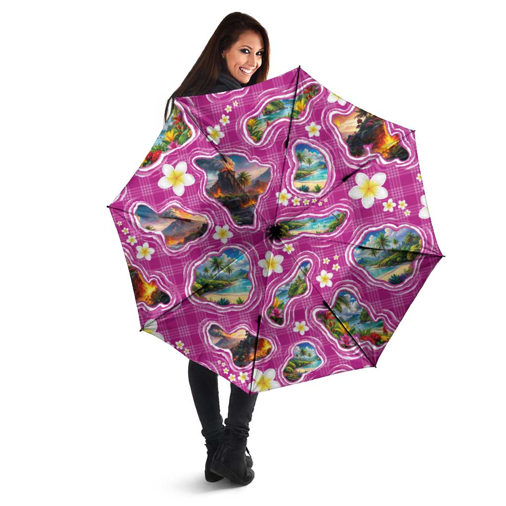 Hawaiian Island Shapes-Iconic Landscape Umbrella with Plumeria and Palaka Pink Color