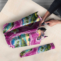 Hawaiian Island Shapes-Iconic Landscape Umbrella with Plumeria and Palaka Pink Color