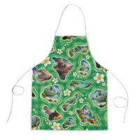 Hawaii Map with Plumeria Flower and Palaka Pattern Apron Tropical Island Green Design