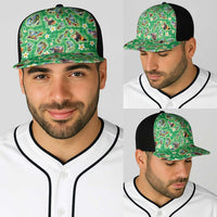 Hawaii Map with Plumeria Flower and Palaka Pattern Baseball Net Cap Tropical Island Green Design