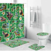 Hawaii Map with Plumeria Flower and Palaka Pattern Bathroom Set Tropical Island Green Design
