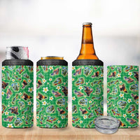 Hawaii Map with Plumeria Flower and Palaka Pattern 4 in 1 Can Cooler Tumbler Tropical Island Green Design