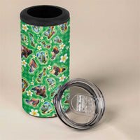 Hawaii Map with Plumeria Flower and Palaka Pattern 4 in 1 Can Cooler Tumbler Tropical Island Green Design