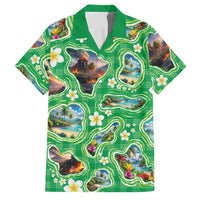 Hawaii Map with Plumeria Flower and Palaka Pattern Family Matching Puletasi and Hawaiian Shirt Tropical Island Green Design LT03 Dad's Shirt - Short Sleeve Green - Polynesian Pride