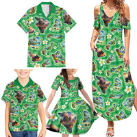 Hawaii Map with Plumeria Flower and Palaka Pattern Family Matching Summer Maxi Dress and Hawaiian Shirt Tropical Island Green Design LT03 - Polynesian Pride