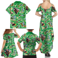 Hawaii Map with Plumeria Flower and Palaka Pattern Family Matching Summer Maxi Dress and Hawaiian Shirt Tropical Island Green Design LT03 - Polynesian Pride