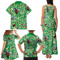 Hawaii Map with Plumeria Flower and Palaka Pattern Family Matching Tank Maxi Dress and Hawaiian Shirt Tropical Island Green Design LT03 - Polynesian Pride