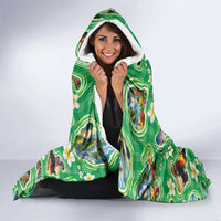 Hawaii Map with Plumeria Flower and Palaka Pattern Hooded Blanket Tropical Island Green Design