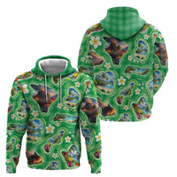 Hawaii Map with Plumeria Flower and Palaka Pattern Hoodie Tropical Island Green Design