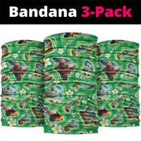 Hawaii Map with Plumeria Flower and Palaka Pattern Neck Gaiter Tropical Island Green Design