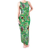 Hawaii Map with Plumeria Flower and Palaka Pattern Tank Maxi Dress Tropical Island Green Design