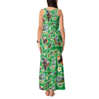 Hawaii Map with Plumeria Flower and Palaka Pattern Tank Maxi Dress Tropical Island Green Design
